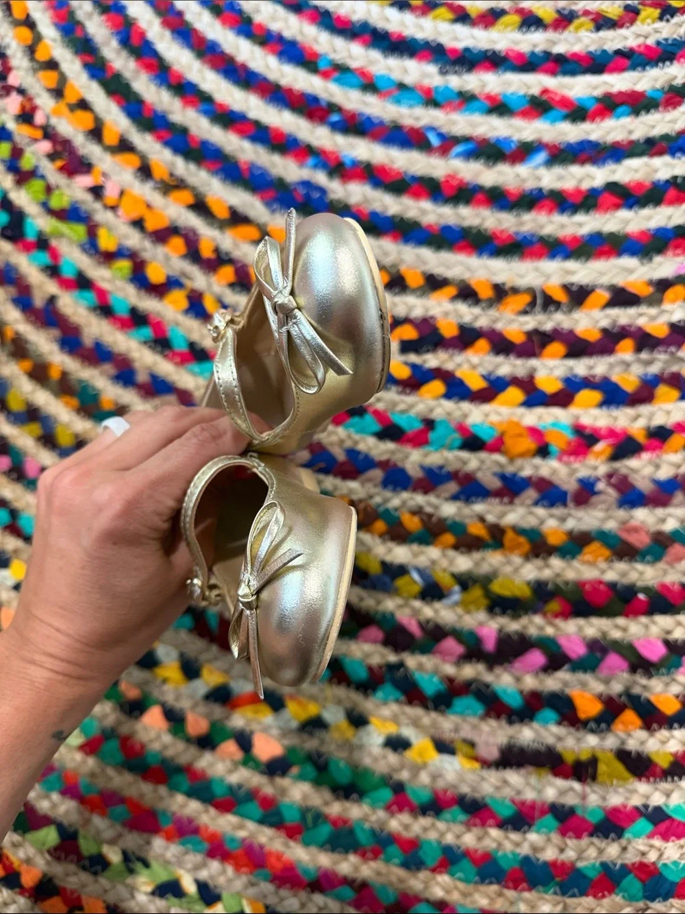 Janie and Jack Metallic Gold Mary Jane Ballet Flats with Bow Size-6
